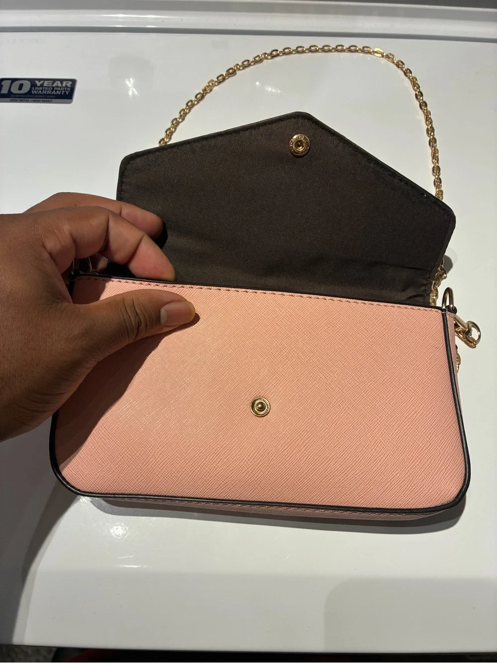 Peach Crossbody Envelope Bag with Gold Chain Strap